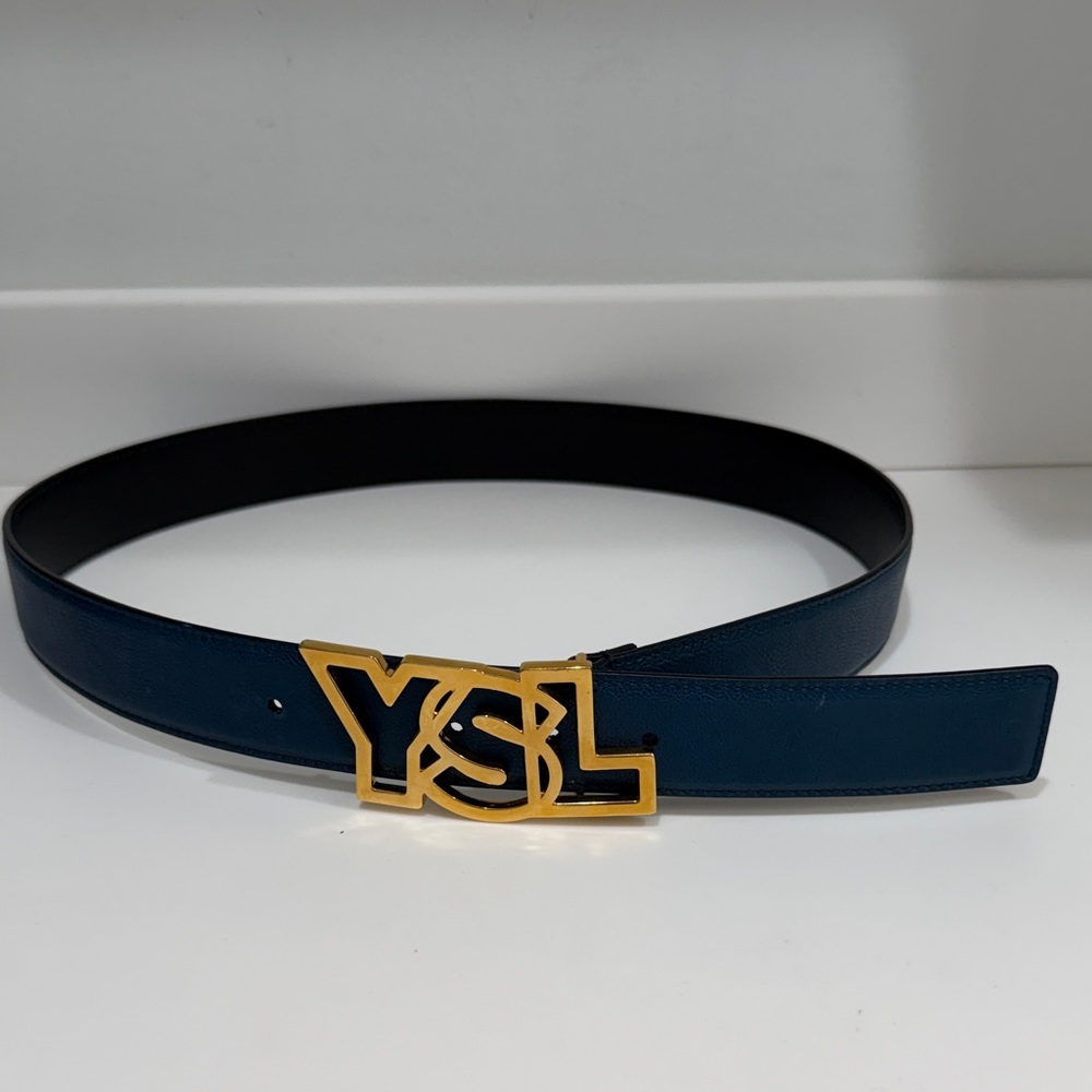 Saint Laurent Navy and Gold Belt